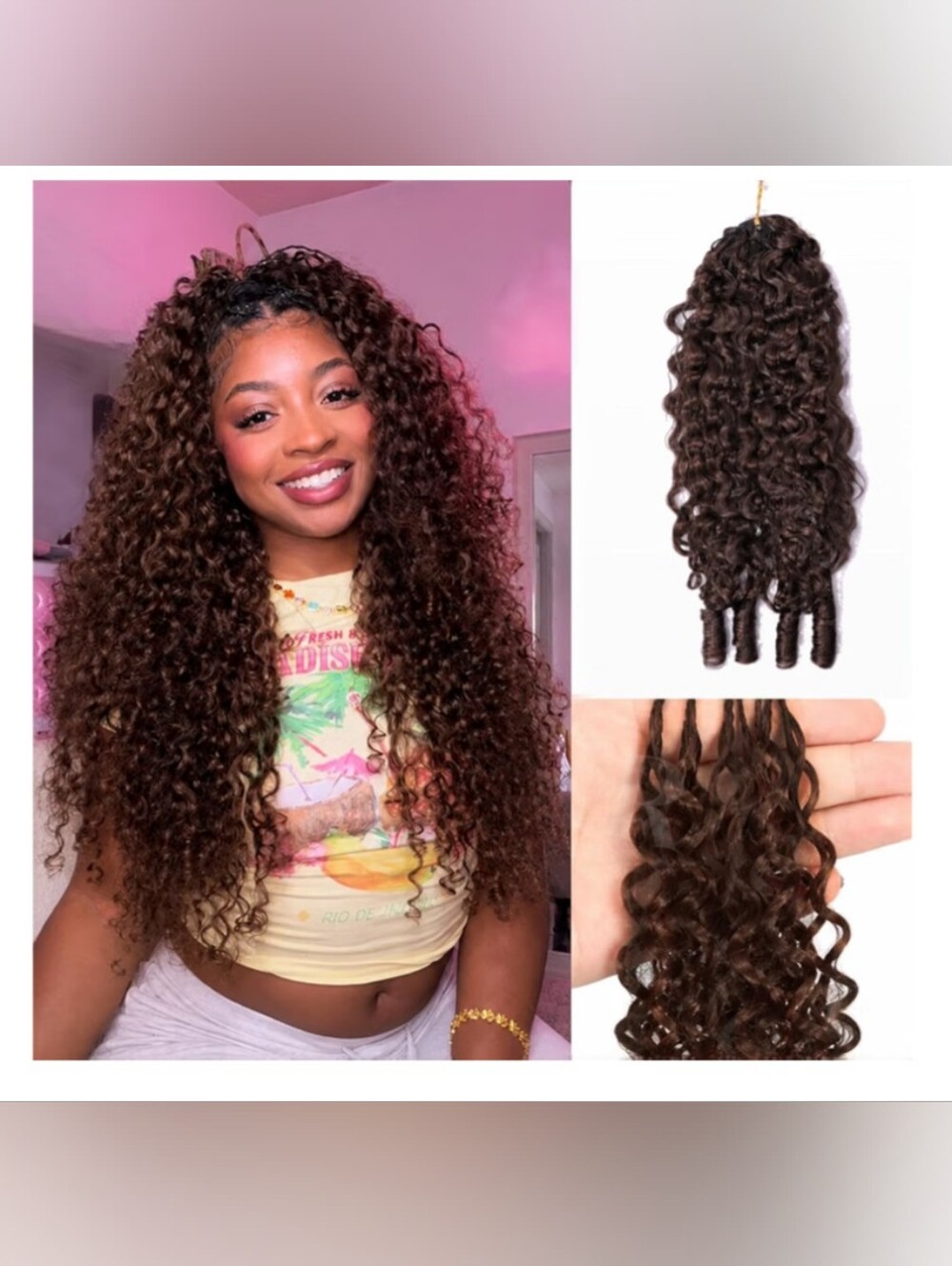 20" Inch Human Hair Dark Brown Burmese Curly Feather Crochet Hair 150g NIB